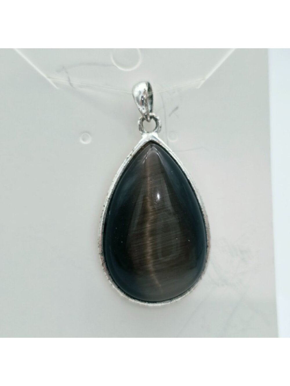 Brown Moonstone Pendant Necklace Teardrop Silver-Tone Setting By Avon